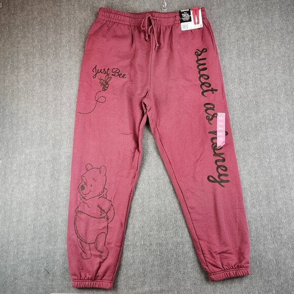 Freeze NY Winnie The Pooh Jogger Burgundy Women Size 2XL Fleece Tonal Embroidery - Picture 1 of 16